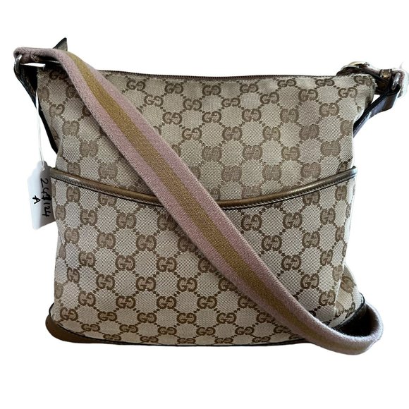 Authentic Gucci Crossbody Bag Brown Canvas Used GG Handbag Vintage